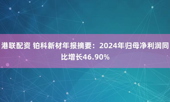 港联配资 铂科新材年报摘要：2024年归母净利润同比增长46.90%